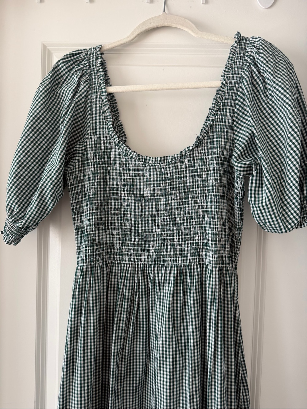 Hill House Gingham Smocked Midi Dress in Sage Check - Picture 2 of 4
